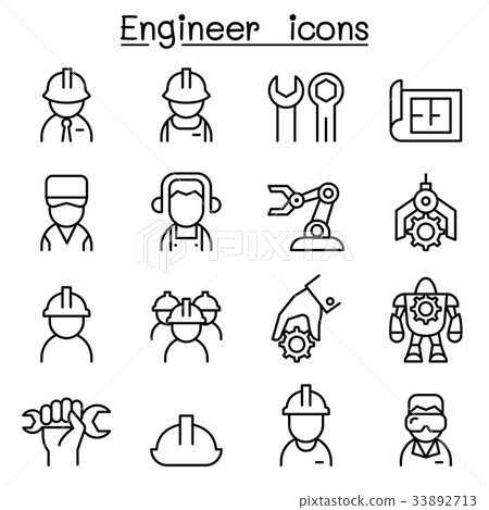 插图素材: engineer icon set in thin line style