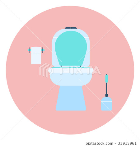 插图素材: flat blue toilet bowl icon, restroom symbol