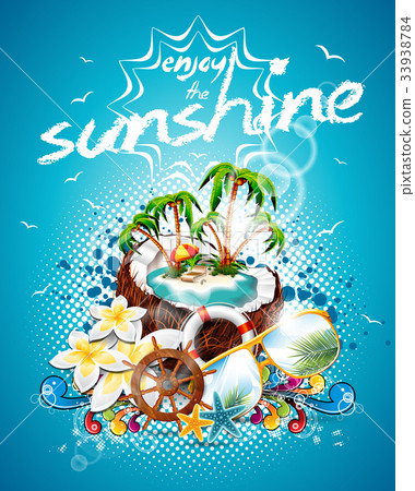 图库插图: vector summer holiday flyer design with palm trees