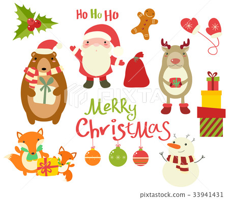 插图素材: collection of christmas characters - cute animals 查看