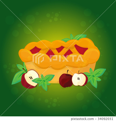 插图素材: apple pie and apples - vector cartoon illustration