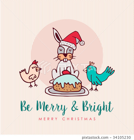 插图素材: fun christmas animal cartoon holiday greeting card
