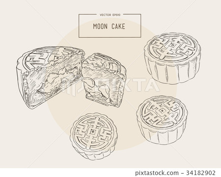 图库插图: chinese cuisine, moon cake sketch vector.