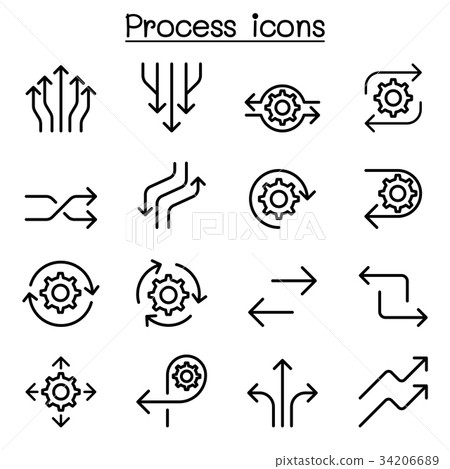 插图素材: process icon set in thin line style 查看全部