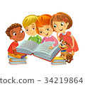 插图素材: cute children reading books