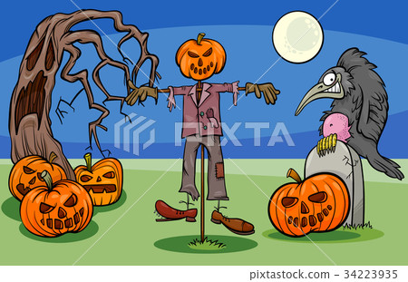 插图素材: halloween cartoon spooky characters group