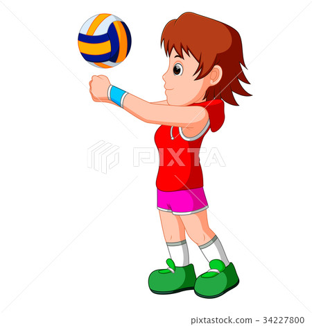 插图素材: young girl volleyball player