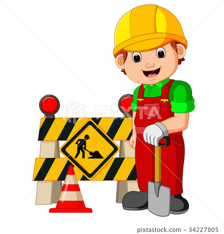 插图素材: worker with construction sign