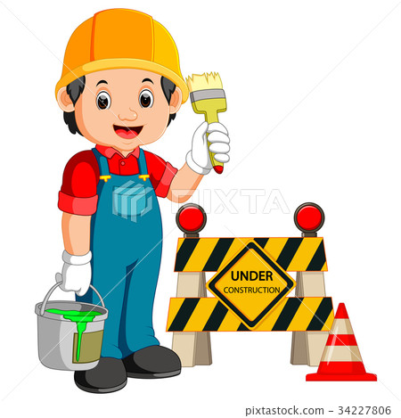 图库插图: worker with construction sign