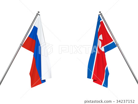 插图素材: russia flag and north korea flag.