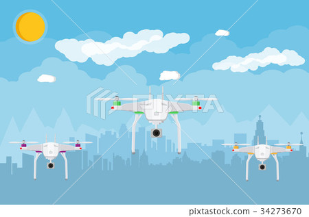 aerial drone,droneexplorers 插图素材: remote controlled aerial drone in sky