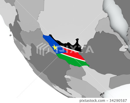 插图素材: flag of south sudan on political globe