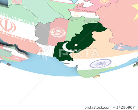 插图素材: map of pakistan with flag on globe