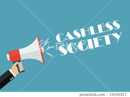 插图素材: hand holding megaphone with word cashless society