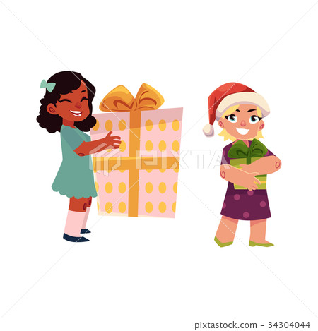 插图素材: vector cartoon kids with present gift set