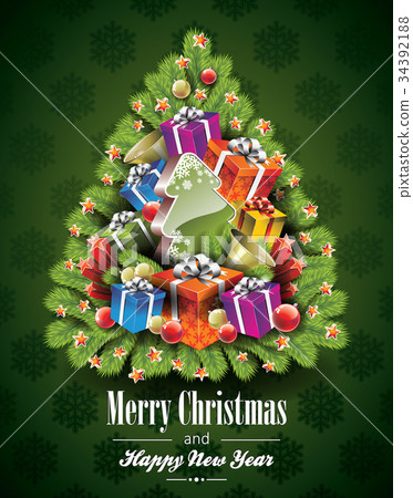 插图素材: vector christmas illustration with magic tree