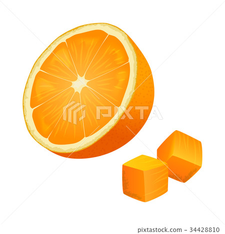 插图素材: half of orange with two cubes isolated