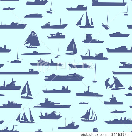 插图素材: seamless cartoon background with many ships.