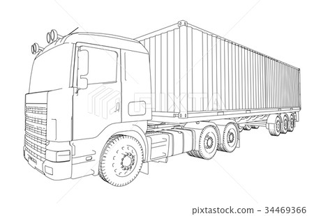 图库插图: logistic by container truck