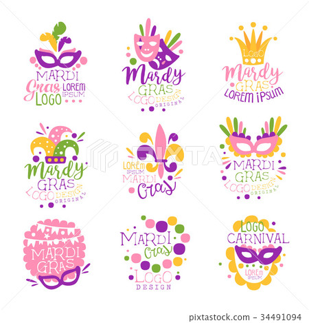 插图素材: mardi gras carnival logo original design set, hand