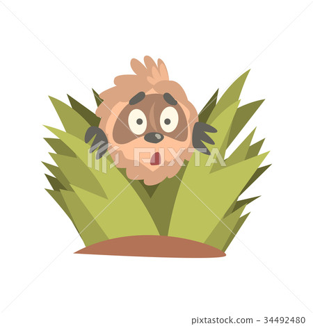 插图素材: cute cartoon astonished sloth character looking