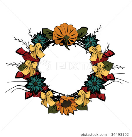 图库插图: vintage wreath template thanksgiving day