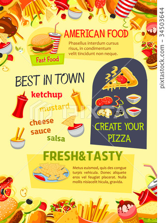 插图素材: fast food vector poster of fastfood meals