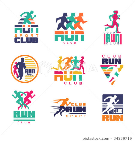 插图素材: run sport club logo templates set, emblems for