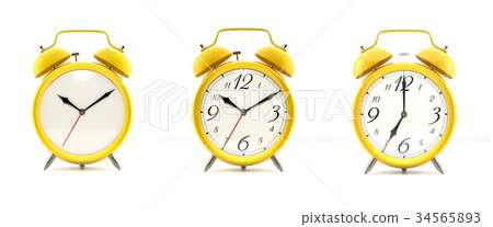 图库插图: set of 4 yellow alarm clocks