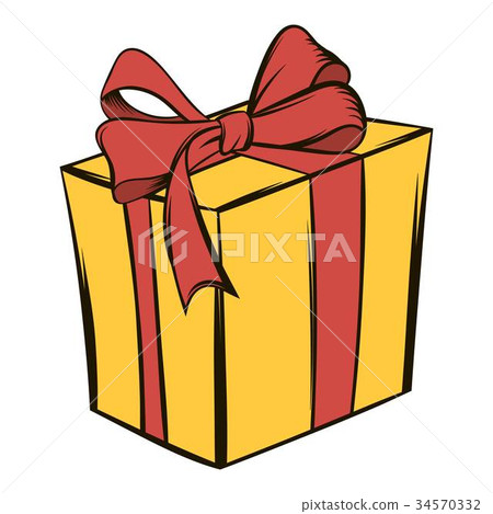 插图素材: yellow gift box with a red ribbon icon cartoon