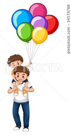 插图素材: father and son holding balloons