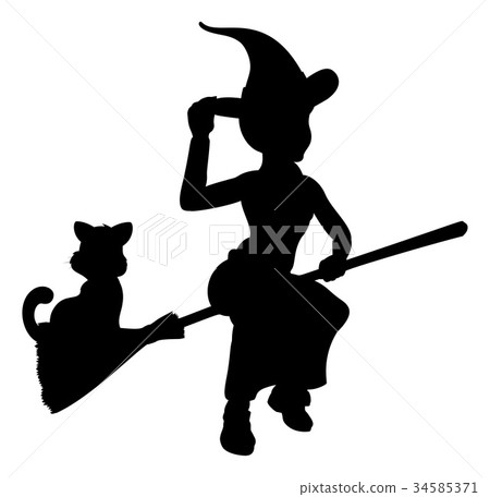 插图素材: witch and cat flying on broomstick silhouette 查看全部