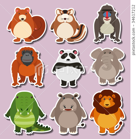 插图素材: sticker design with cute animals