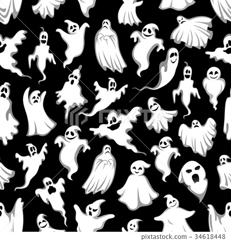 插图素材: spooky ghost halloween holiday seamless pattern