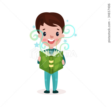 插图素材: cute little boy reading fairytale book, kids