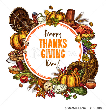 插图素材: happy thanksgiving day vector sketch poster