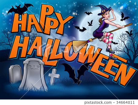 插图素材: happy halloween cartoon witch sign