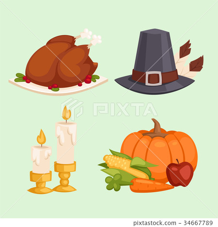 插图素材: happy thanksgiving day icons vector set for family