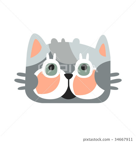 插图素材: cute grey kitten head, funny cartoon cat character