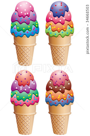 插图素材: vector colorful icecream cones with sprinkles