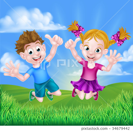 插图素材: cartoon kids jumping for joy