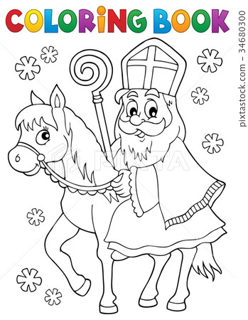 插图素材: coloring book sinterklaas on horse