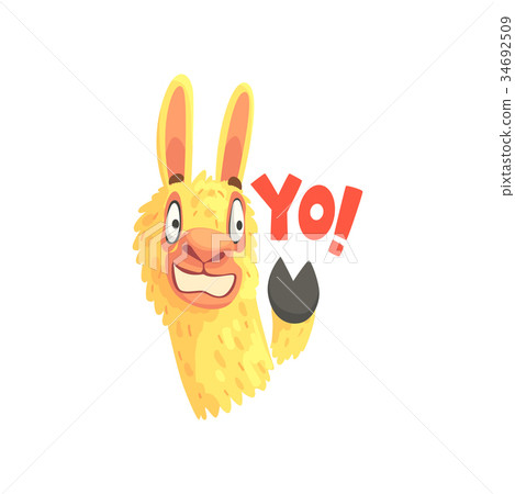 图库插图: funny llama character waving its hoof saying yo