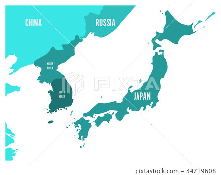 插图素材: political map of korean and japanese region, south