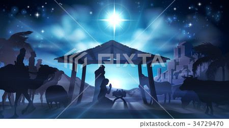 图库插图: nativity scene christmas