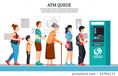 插图素材: atm queue illustration