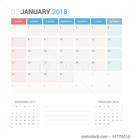 图库插图: calendar planner january 2018 starts sunday