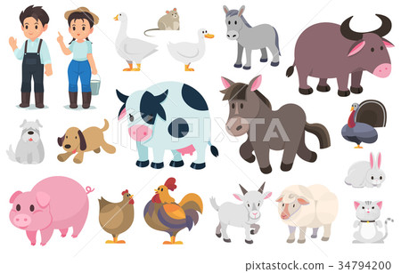 图库插图: farmer and farm animal, vector graphic elements.