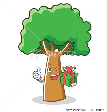 插图素材: with gift tree character cartoon style