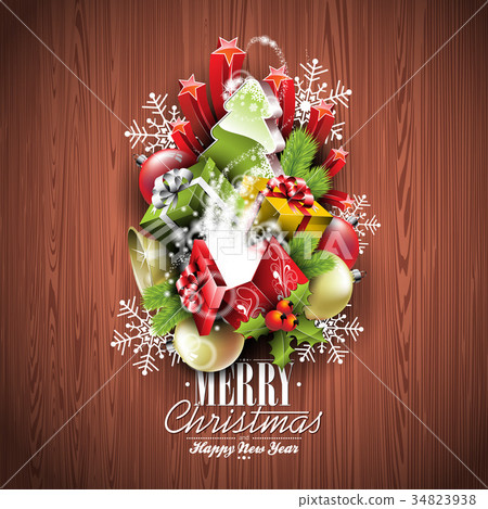 图库插图: merry christmas and happy new year typographic